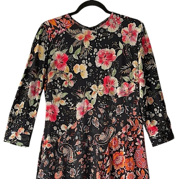 ZARA | NWOT PATCHWORK FLORAL PAISLEY BOHO MIDI DRESS ASYMMETRICAL HEM | MEDIUM - Picture 2 of 14